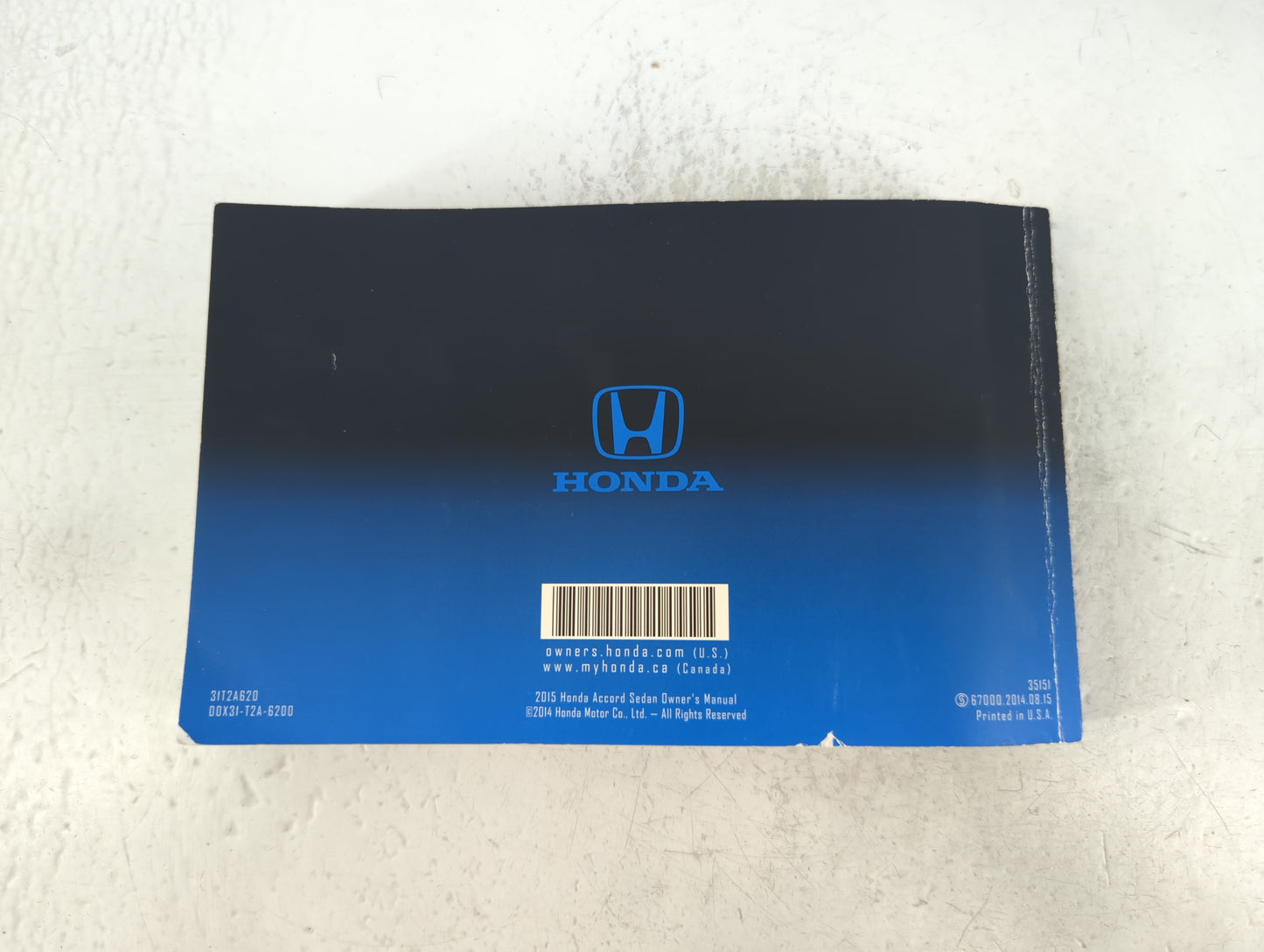 2015 Honda Accord Owners Manual Book Guide P/N:00X31-T2A-6200 31T2A620 OEM Used Auto Parts - Oemusedautoparts1.com