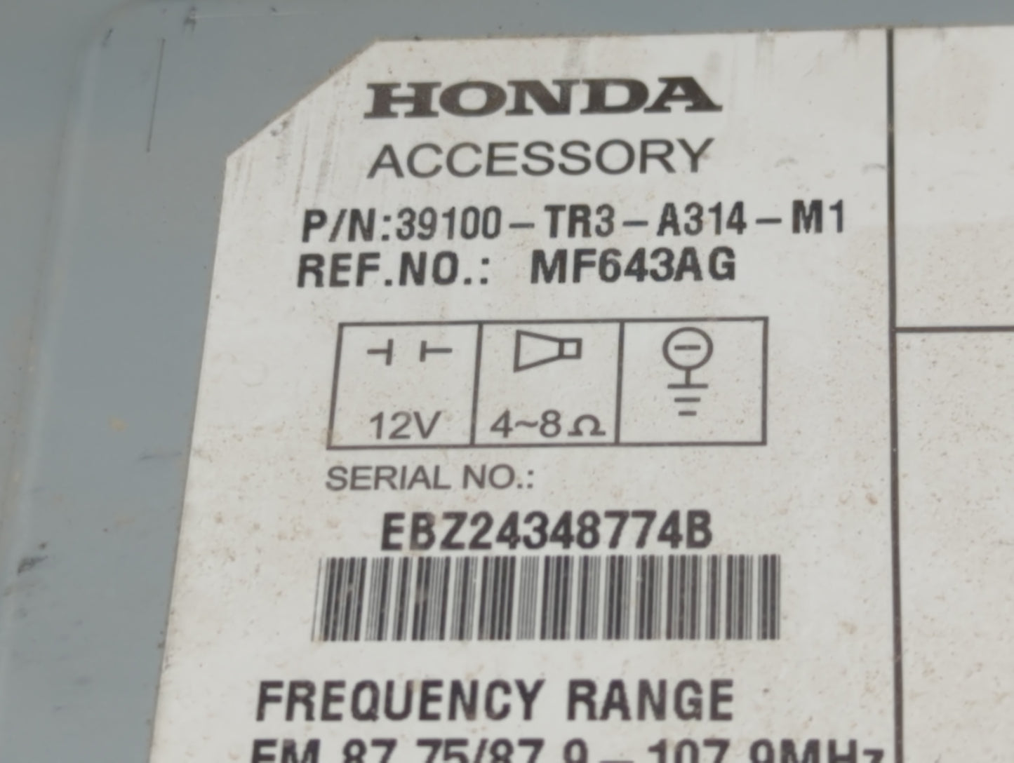 2014-2015 Honda Civic Radio AM FM Cd Player Receiver Replacement P/N:39100-TR3-A314-M1 Fits Fits 2014 2015 OEM Used Auto Par
