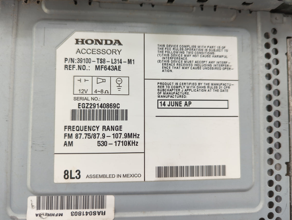2013-2015 Honda Civic Information Radio Display Screen - Oemusedautoparts1.com