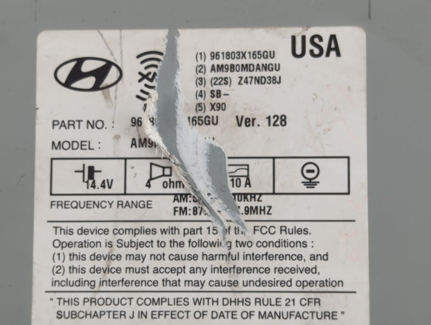 2014-2016 Hyundai Elantra Radio AM FM Cd Player Receiver Replacement P/N:9681803X165GU Fits Fits 2014 2015 2016 OEM Used Aut