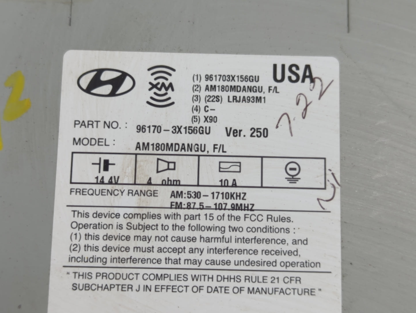 2014-2016 Hyundai Elantra Radio AM FM Cd Player Receiver Replacement P/N:96180-3X165GU Fits Fits 2014 2015 2016 OEM Used Aut