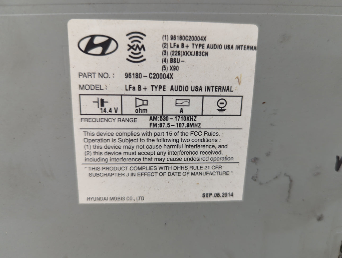 2015-2017 Hyundai Sonata Radio AM FM Cd Player Receiver Replacement P/N:96180-C20004X Fits Fits 2015 2016 2017 OEM Used Auto