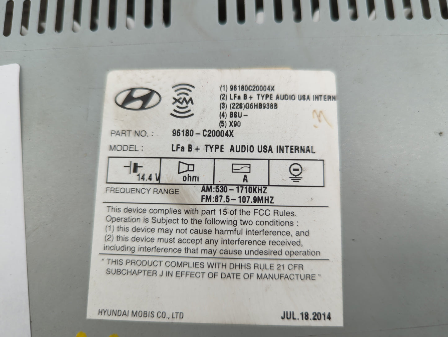 2015-2017 Hyundai Sonata Radio AM FM Cd Player Receiver Replacement P/N:96180-C20004X Fits Fits 2015 2016 2017 OEM Used Auto