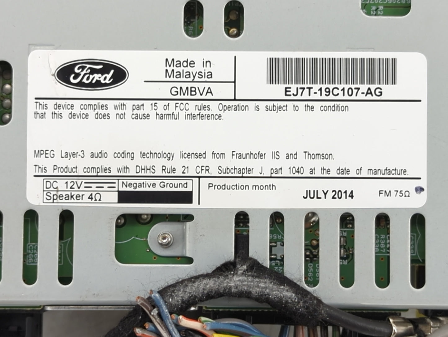 2015 Lincoln Mkc Radio AM FM Cd Player Receiver Replacement P/N:EJ7T-19C107-AG Fits OEM Used Auto Parts - Oemusedautoparts1.