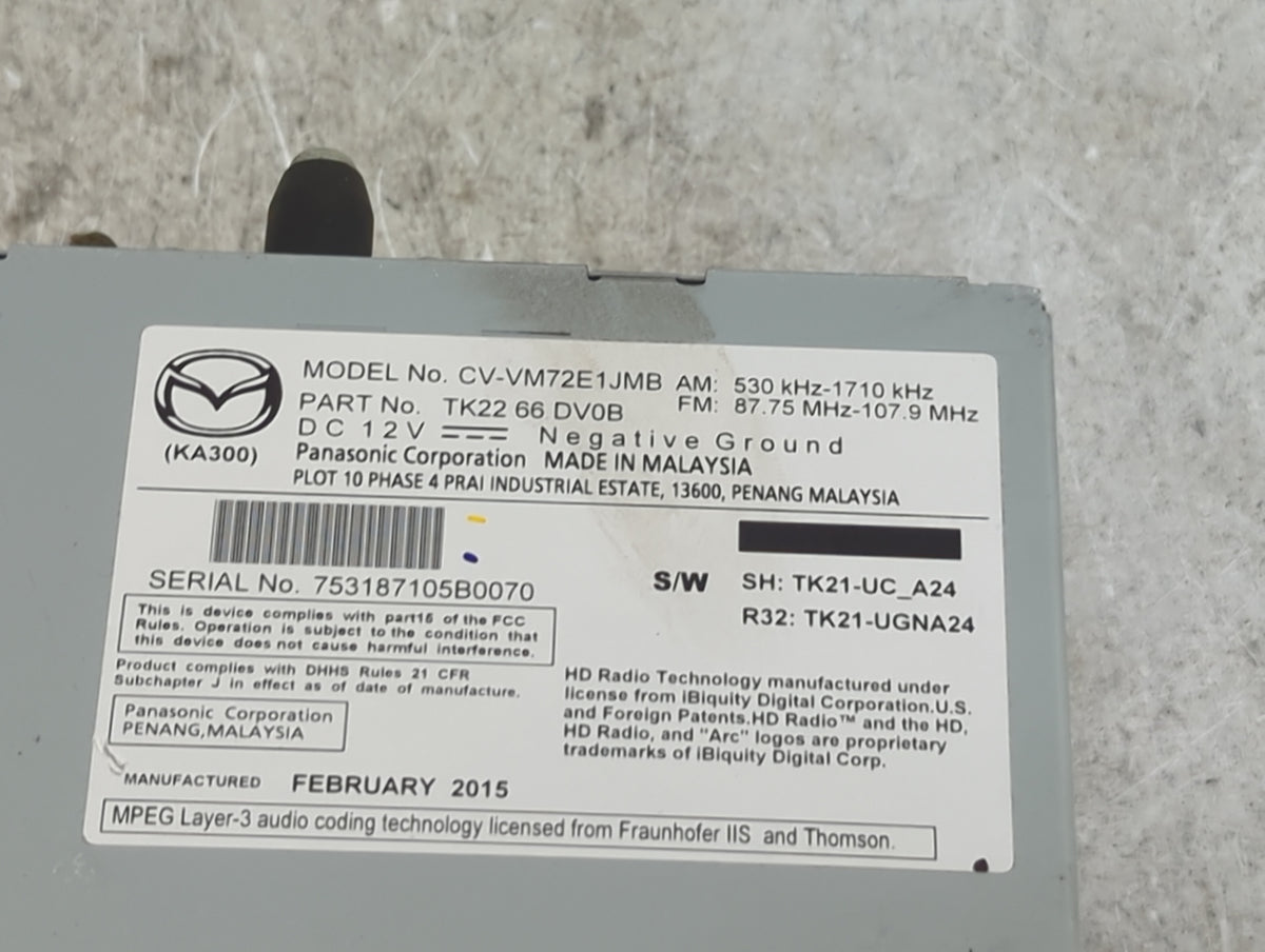 2013-2015 Mazda Cx-9 Radio AM FM Cd Player Receiver Replacement P/N:CV-VM72E1JMB TK2266DV0B Fits Fits 2013 2014 2015 OEM Use