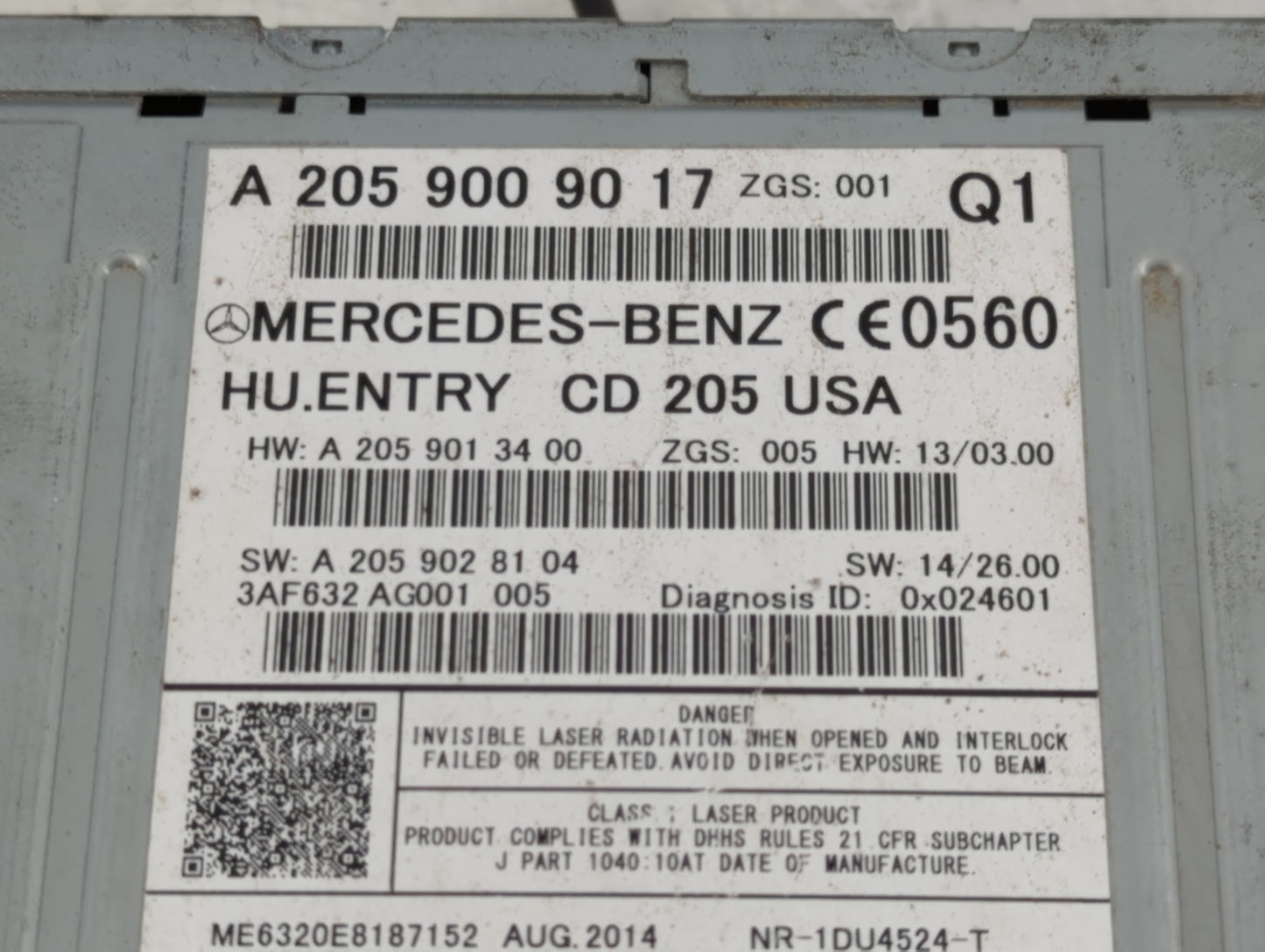 2014 Mercedes-Benz C300 Radio AM FM Cd Player Receiver Replacement P/N:A 205 900 90 17 Fits Fits 2015 OEM Used Auto Parts -