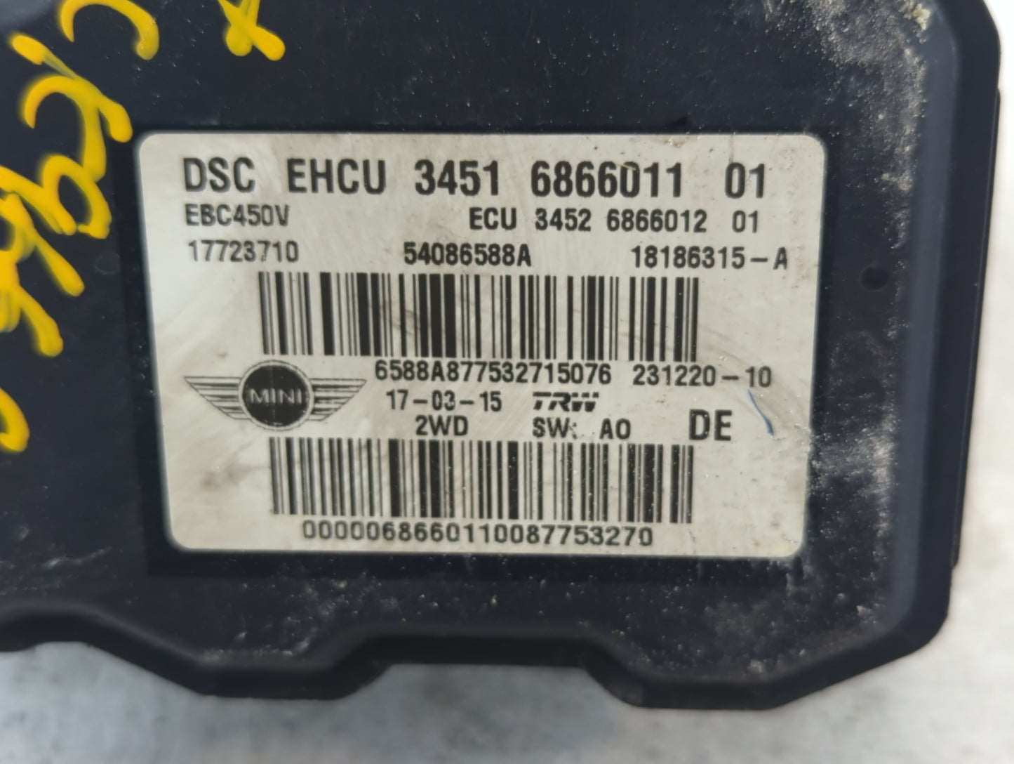 2013-2015 Mini Cooper Countryman ABS Pump Control Module Replacement P/N:3451 6866011 01 Fits Fits 2013 2014 2015 OEM Used A