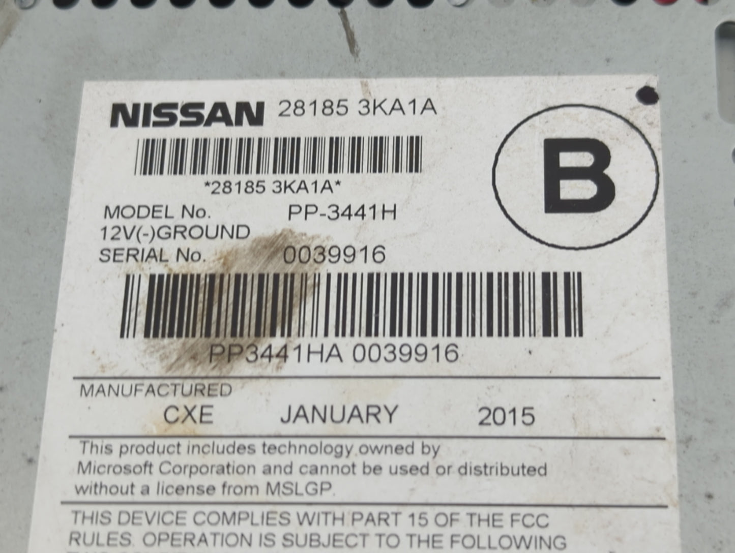 2015-2016 Nissan Pathfinder Radio AM FM Cd Player Receiver Replacement P/N:28185 3KA1A Fits Fits 2015 2016 OEM Used Auto Par
