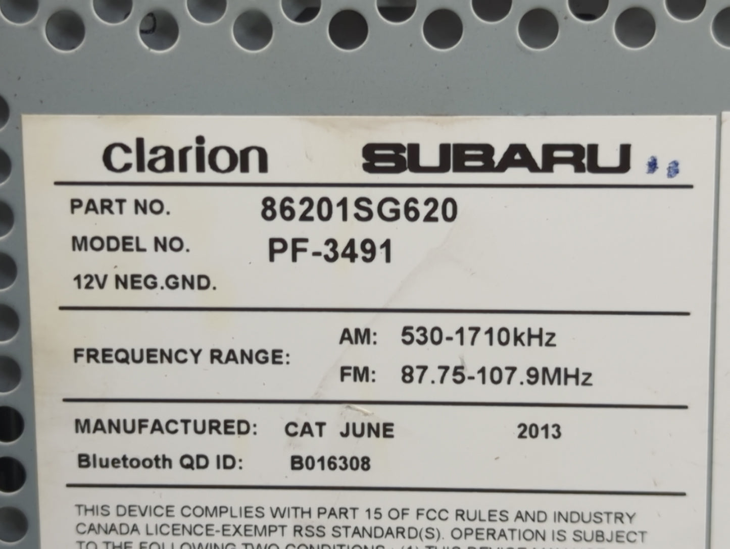 2015 Subaru Forester Radio AM FM Cd Player Receiver Replacement P/N:86201SG620 86271SC600 Fits OEM Used Auto Parts - Oemused