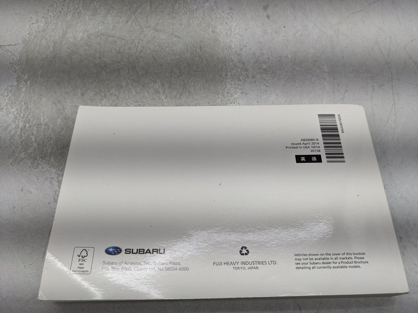 2015 Subaru Forester Owners Manual Book Guide P/N:MSA5M1503A OEM Used Auto Parts - Oemusedautoparts1.com