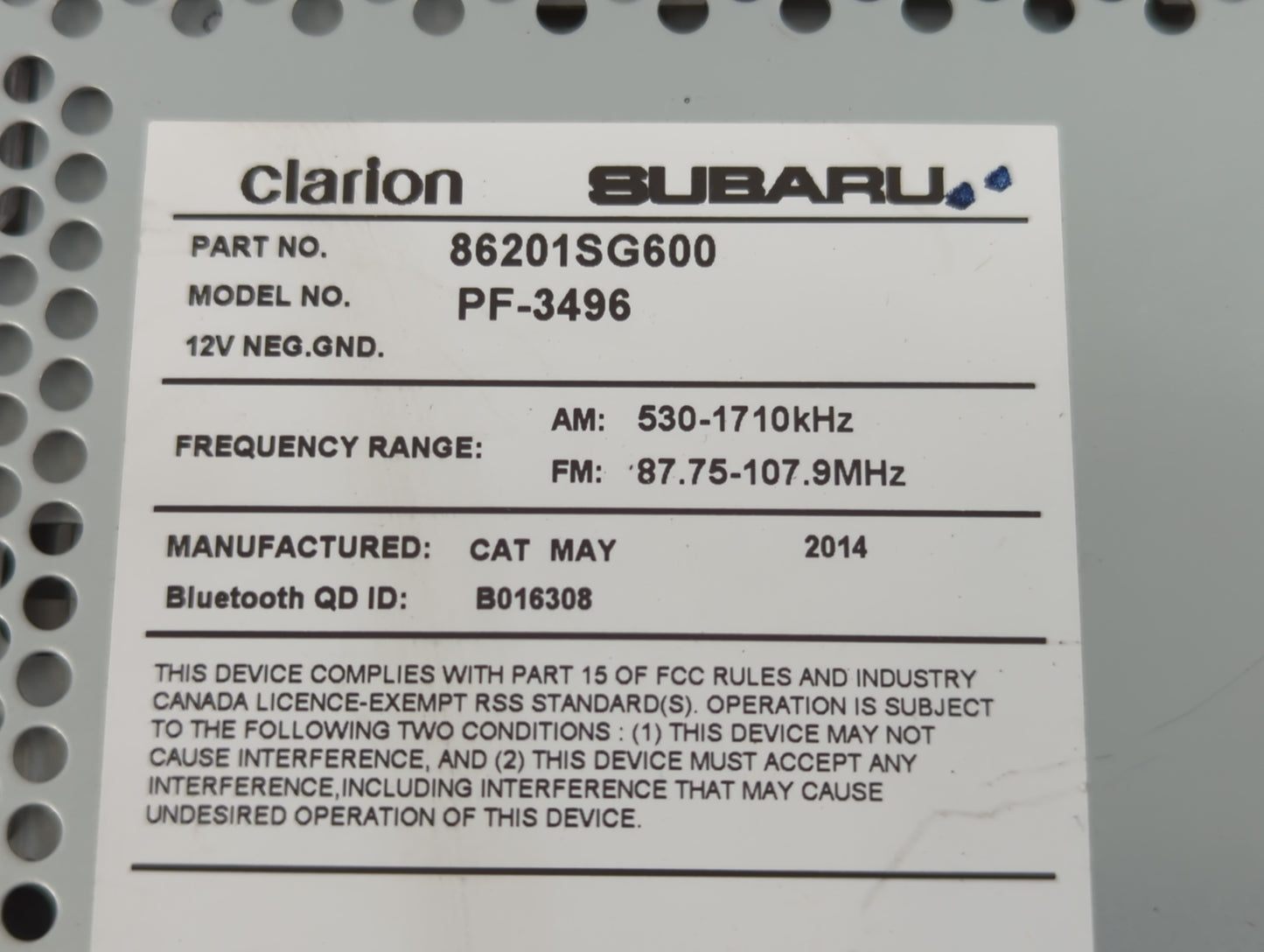 2015 Subaru Forester Radio AM FM Cd Player Receiver Replacement P/N:86201SG600 Fits OEM Used Auto Parts - Oemusedautoparts1.