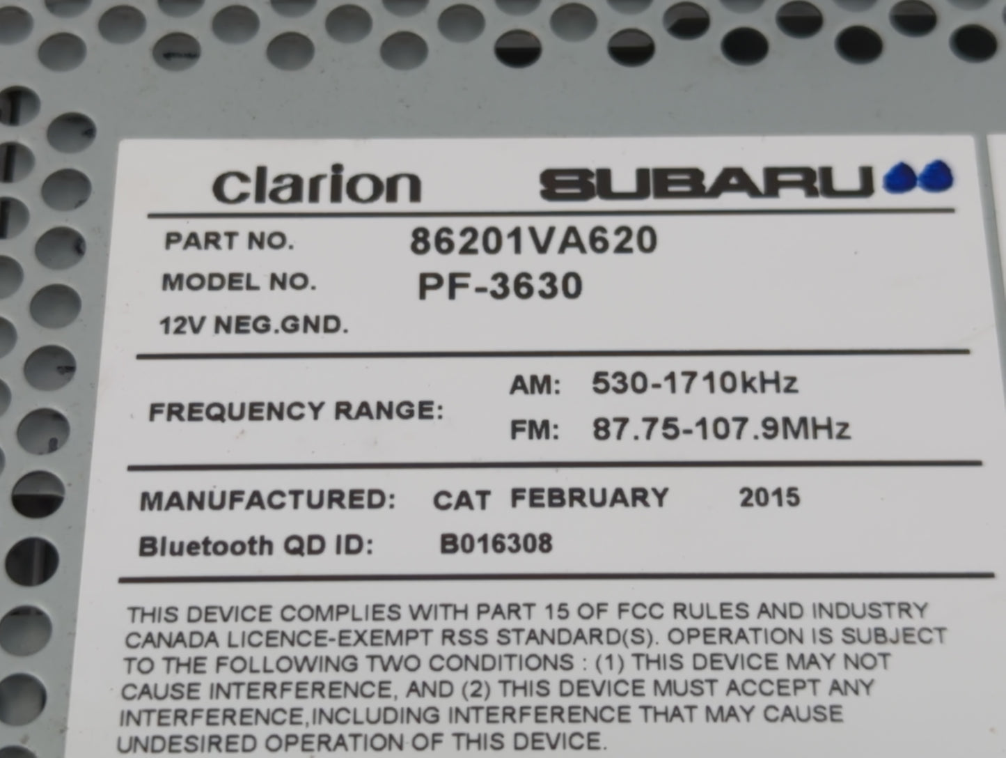 2015 Subaru Wrx Radio AM FM Cd Player Receiver Replacement P/N:86201VA620 Fits OEM Used Auto Parts - Oemusedautoparts1.com