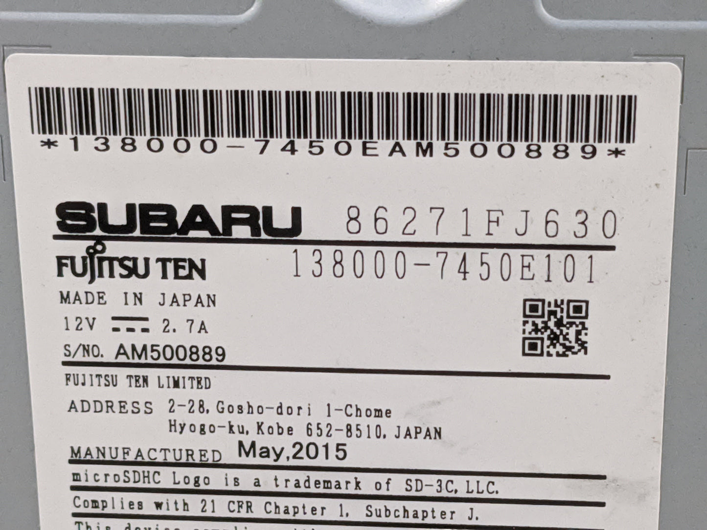 2015 Subaru Xv Climate Control Module Temperature AC/Heater Replacement P/N:72311FJ620 86271FJ630, 138000-7450E101 Fits Fits