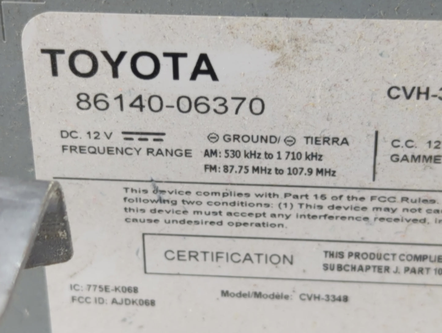 2014-2017 Toyota Camry Radio AM FM Cd Player Receiver Replacement P/N:86140-06370 Fits OEM Used Auto Parts - Oemusedautopart