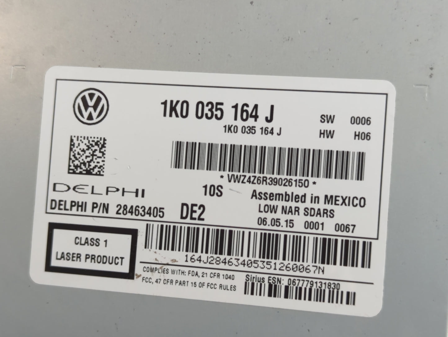 2015-2017 Volkswagen Jetta Radio AM FM Cd Player Receiver Replacement P/N:1K0 035 164 J Fits Fits 2015 2016 2017 OEM Used Au