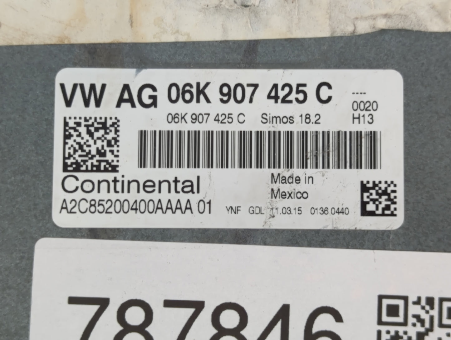 2015-2017 Volkswagen Jetta PCM Engine Control Computer ECU ECM PCU OEM P/N:06K 907 425 C Fits Fits 2015 2016 2017 OEM Used A