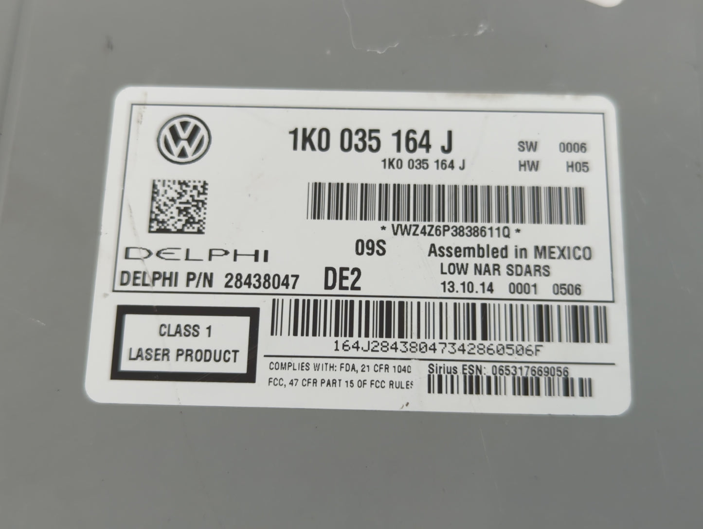 2015-2017 Volkswagen Jetta Radio AM FM Cd Player Receiver Replacement P/N:1K0 035 164 J Fits Fits 2015 2016 2017 OEM Used Au