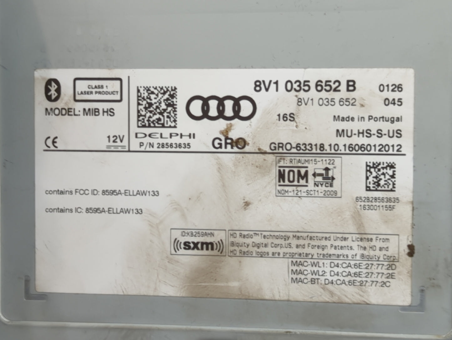2015-2018 Audi A3 Radio AM FM Cd Player Receiver Replacement P/N:8V1 035 652 B Fits Fits 2015 2016 2017 2018 OEM Used Auto P