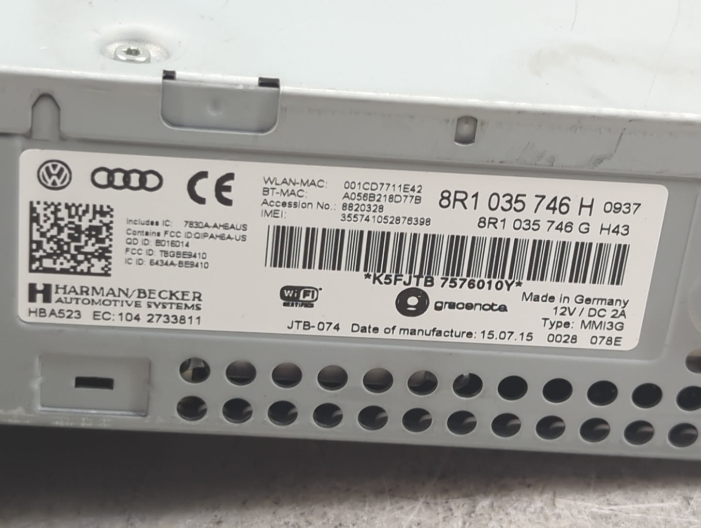 2016 Audi A5 Radio AM FM Cd Player Receiver Replacement P/N:8R1035746H 8R1035746G Fits OEM Used Auto Parts - Oemusedautopart