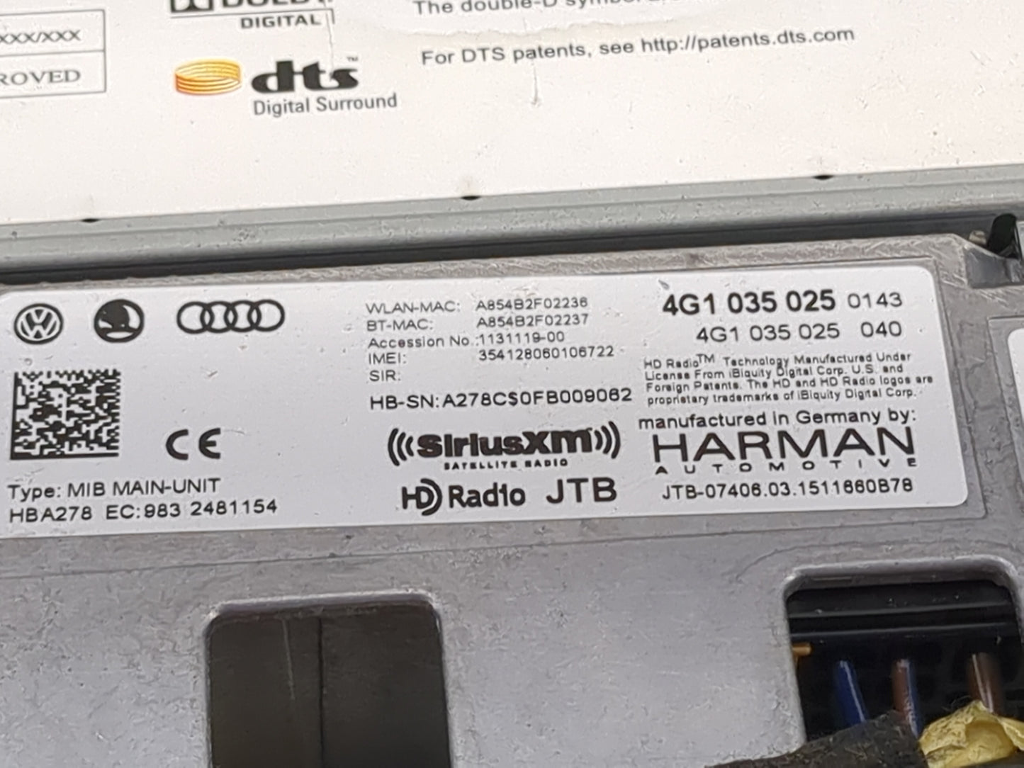 2016-2017 Audi A6 Radio AM FM Cd Player Receiver Replacement P/N:4G1035025B 4G1035025043 Fits Fits 2016 2017 2018 OEM Used A