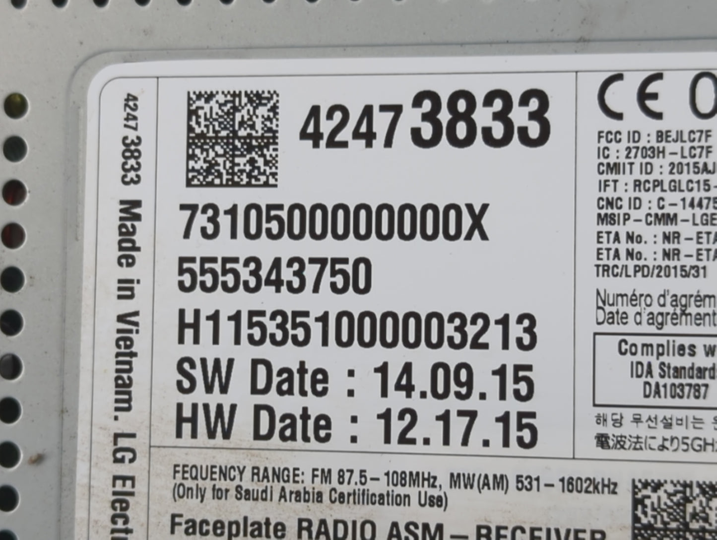 2016 Chevrolet Malibu Radio AM FM Cd Player Receiver Replacement P/N:42473833 Fits OEM Used Auto Parts - Oemusedautoparts1.c