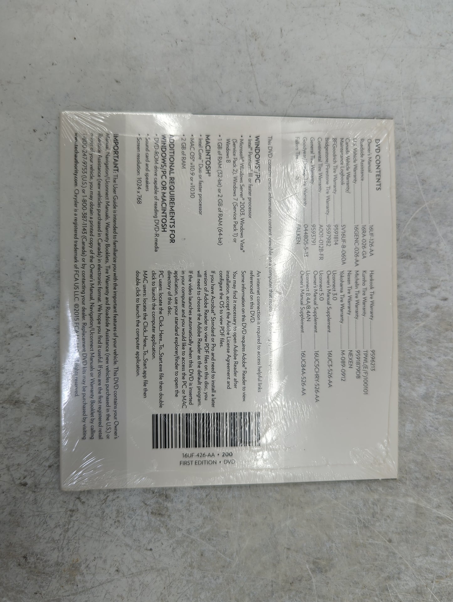 2016 Chrysler 200 Owners Manual Book Guide P/N:16UF-926-AA 16UF-426-AA OEM Used Auto Parts - Oemusedautoparts1.com