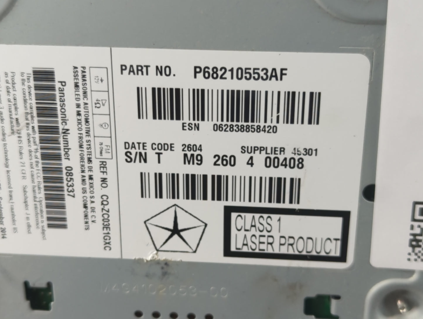 2014 Chrysler 300 Radio AM FM Cd Player Receiver Replacement P/N:P68210553AF Fits OEM Used Auto Parts - Oemusedautoparts1.co