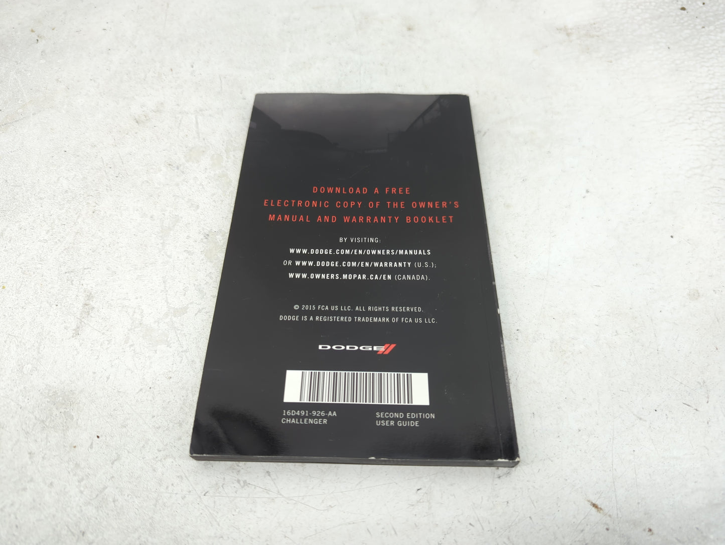 2016 Dodge Challenger Owners Manual Book Guide P/N:16D491-926-AA OEM Used Auto Parts - Oemusedautoparts1.com