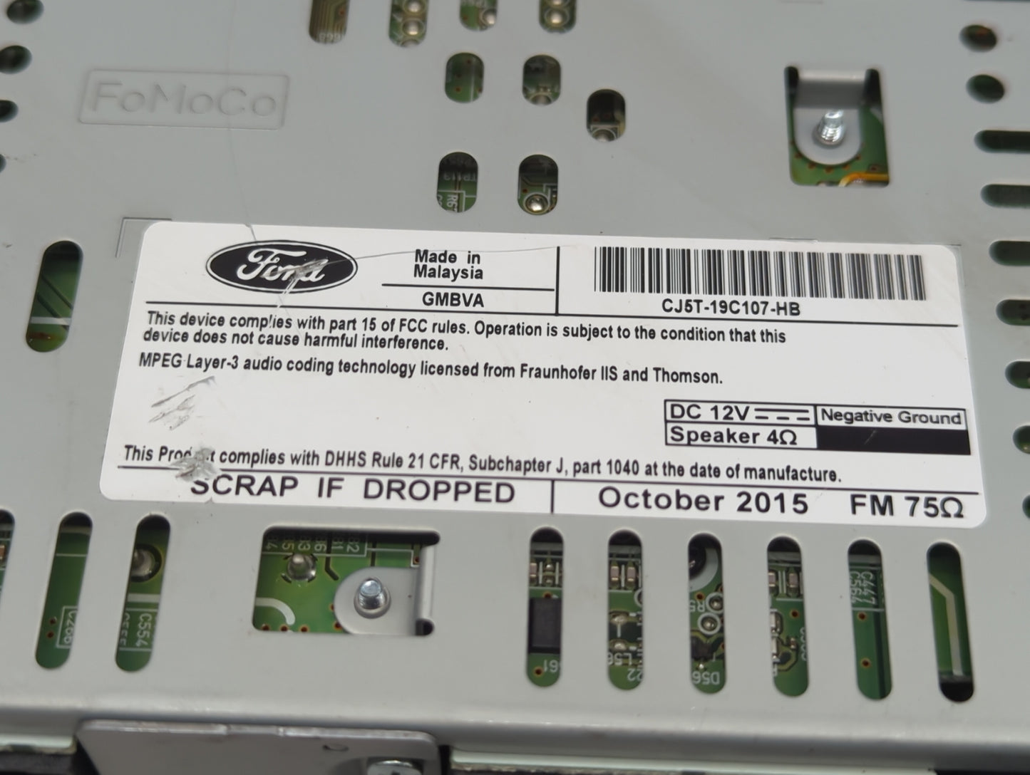 2015-2016 Ford Escape Radio AM FM Cd Player Receiver Replacement P/N:CJ5T-19C107-HB Fits Fits 2015 2016 OEM Used Auto Parts