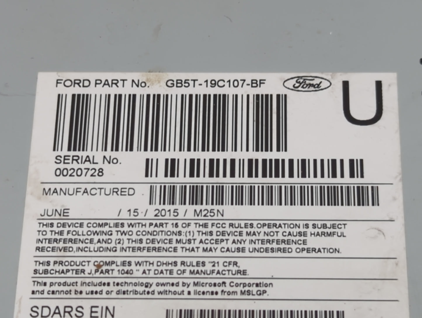 2016-2017 Ford Explorer Radio AM FM Cd Player Receiver Replacement P/N:GB5T-19C107-BF Fits Fits 2016 2017 OEM Used Auto Part