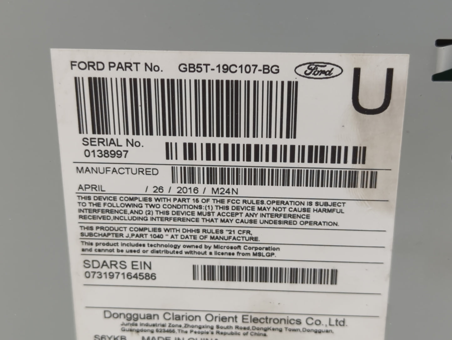 2016-2017 Ford Explorer Radio AM FM Cd Player Receiver Replacement P/N:GB5T-19C107-BF Fits Fits 2016 2017 OEM Used Auto Part