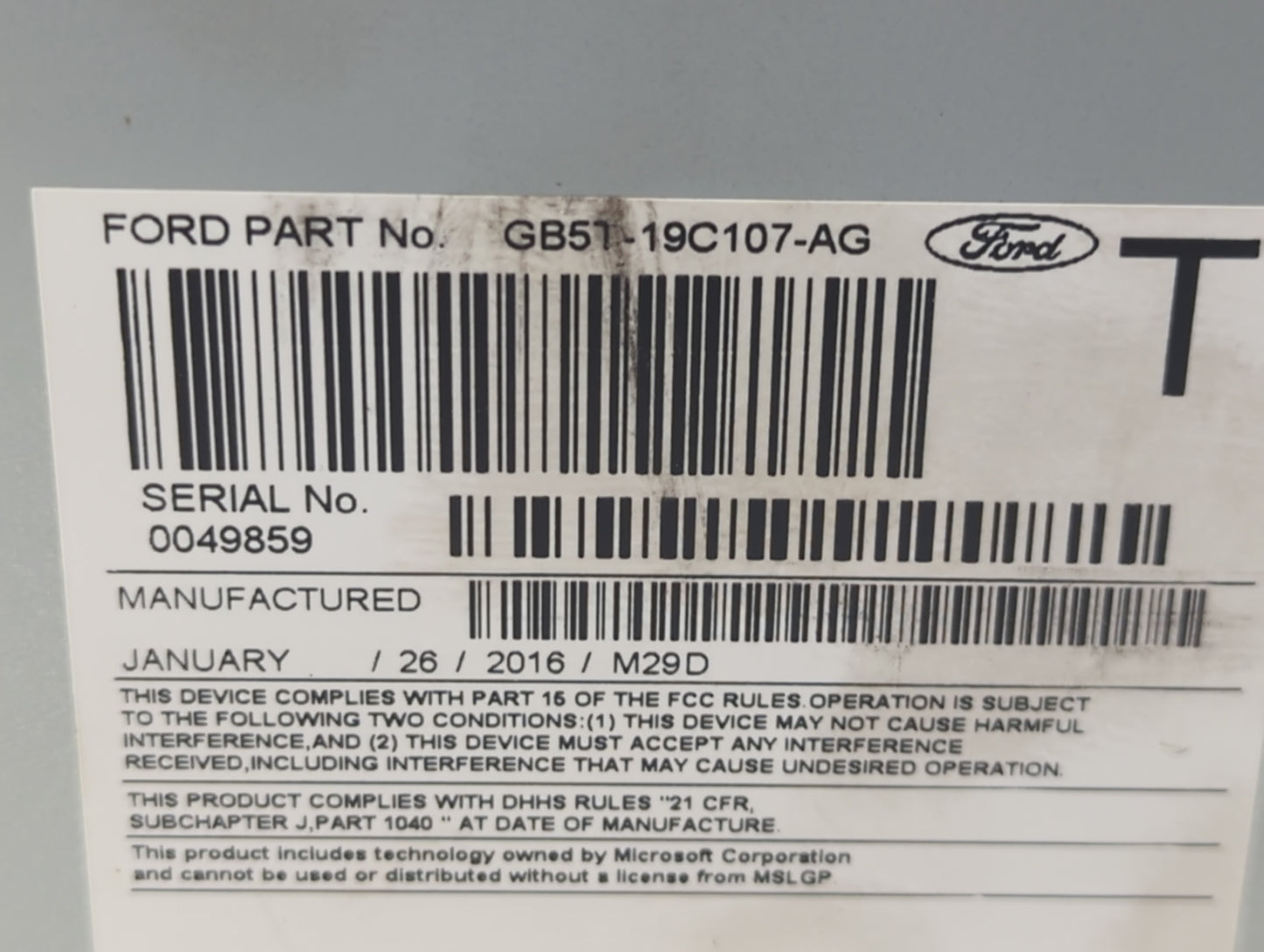 2016-2017 Ford Explorer Radio AM FM Cd Player Receiver Replacement P/N:GB51-19C107-AG Fits Fits 2016 2017 OEM Used Auto Part