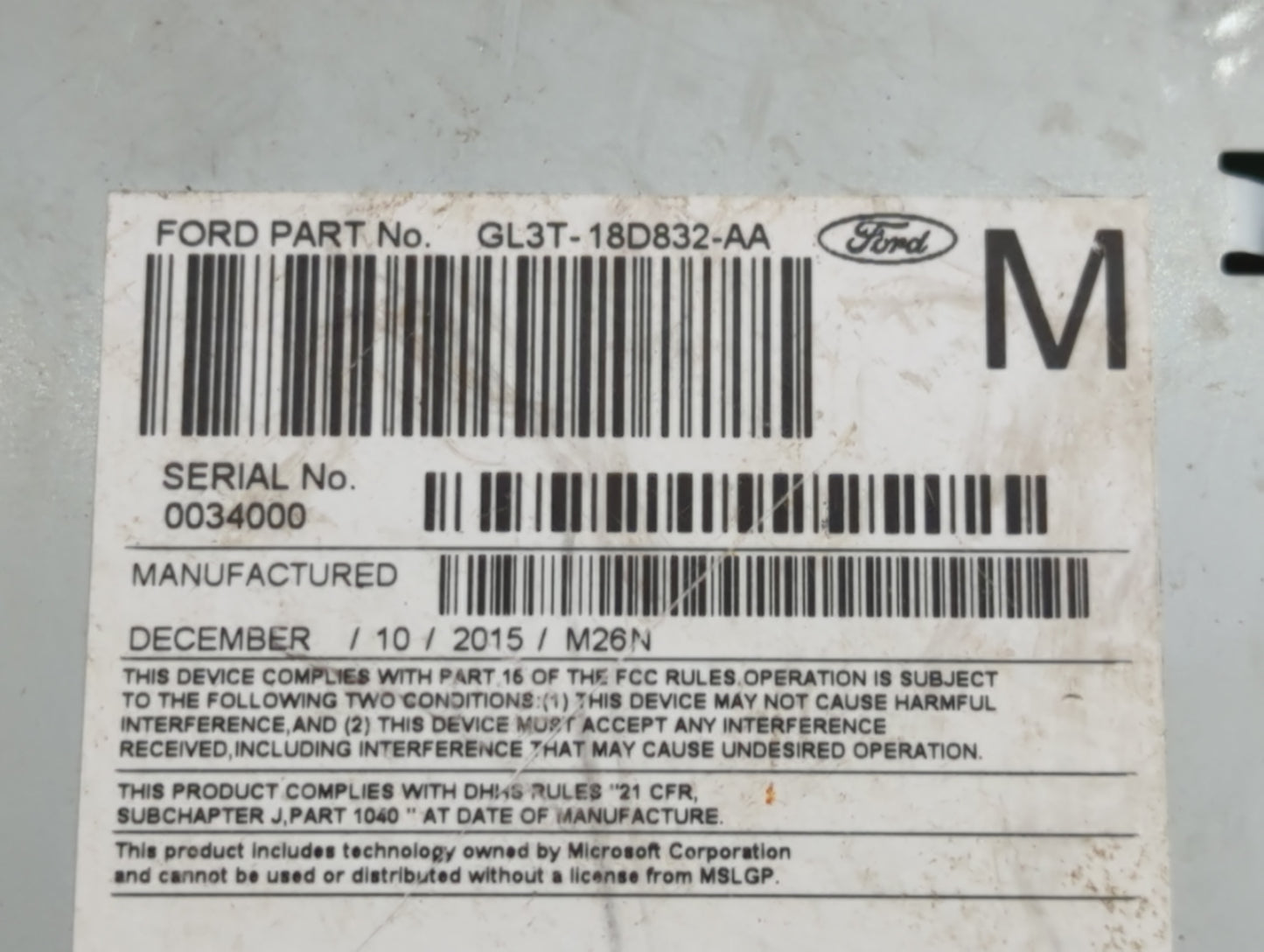 2016 Ford F-150 Radio AM FM Cd Player Receiver Replacement P/N:GL3T-18D832-AA Fits OEM Used Auto Parts - Oemusedautoparts1.c
