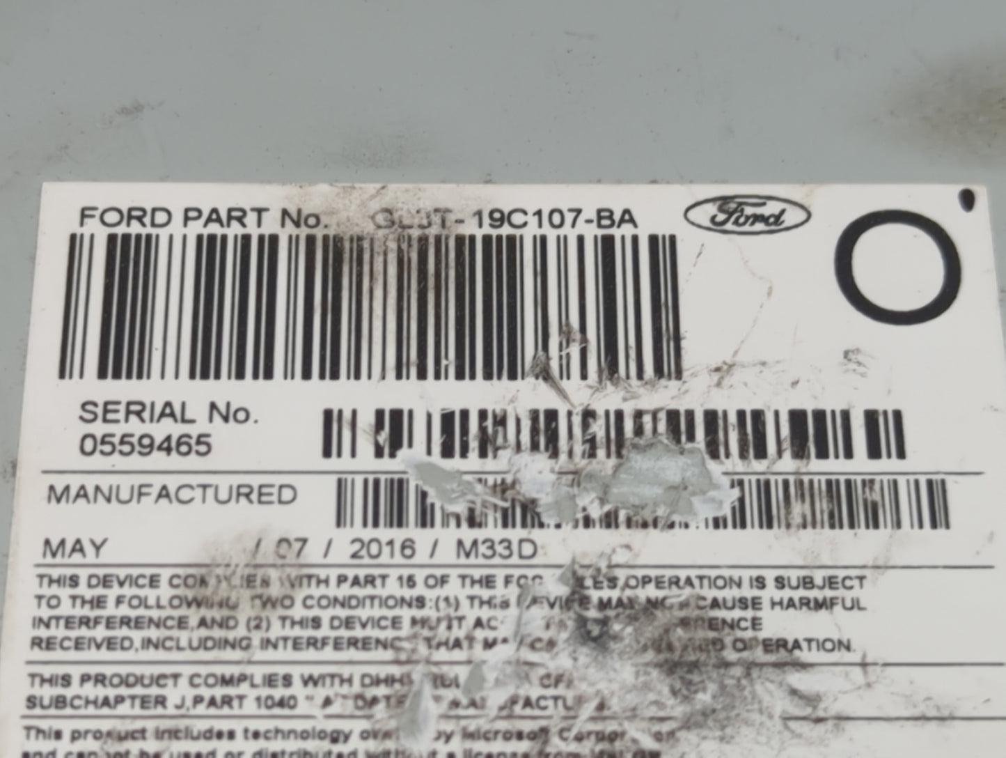 2016 Ford F-150 Radio AM FM Cd Player Receiver Replacement P/N:GL3T-19C107-BA Fits OEM Used Auto Parts - Oemusedautoparts1.c