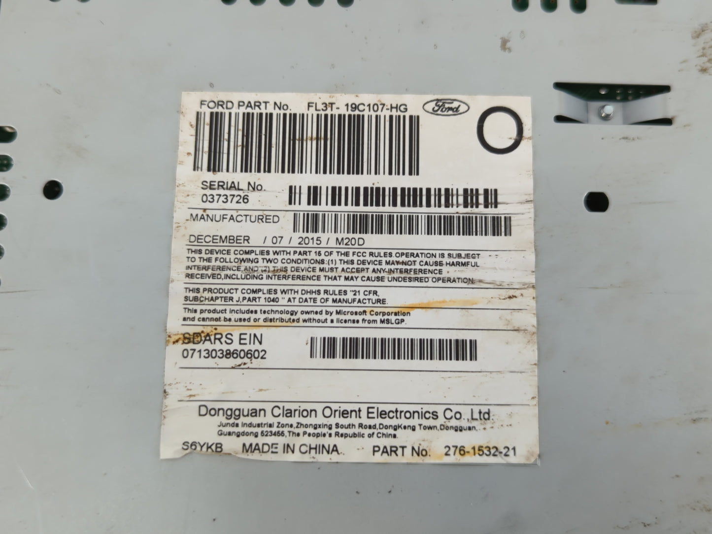 2015-2016 Ford F-150 Radio AM FM Cd Player Receiver Replacement P/N:FL3T-19C107-HG Fits Fits 2015 2016 OEM Used Auto Parts -