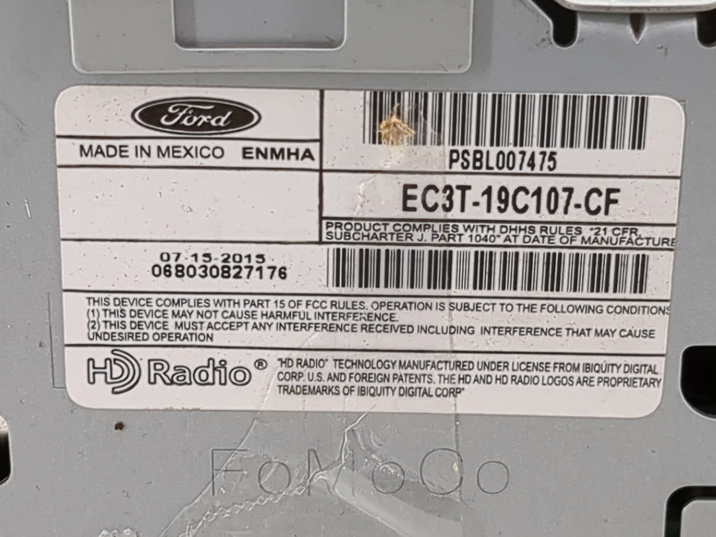 2016 Ford F250sd Radio AM FM Cd Player Receiver Replacement P/N:EC3T-19C107-CF Fits Fits 2014 2015 OEM Used Auto Parts - Oem