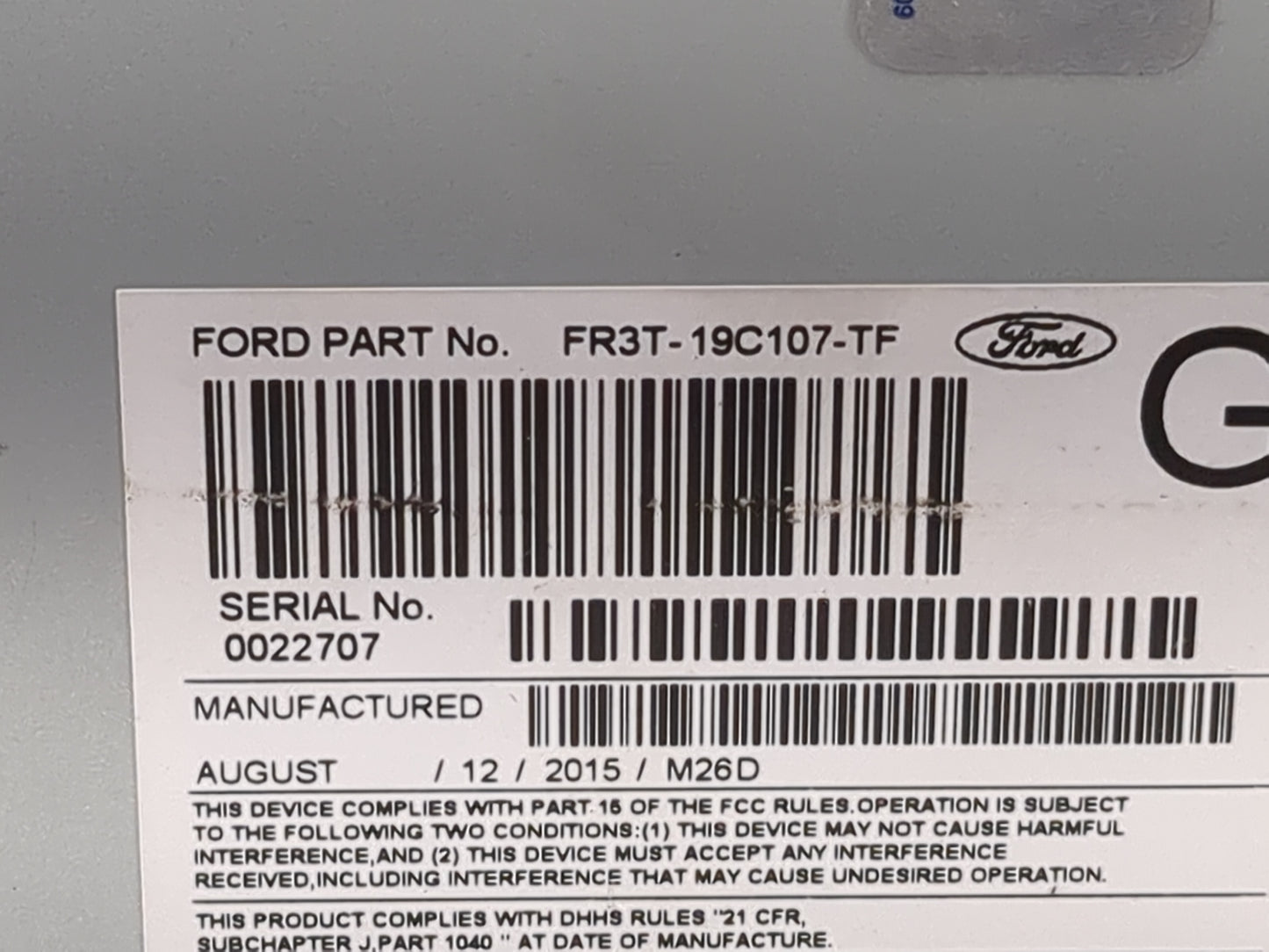 2015 Ford Mustang Radio AM FM Cd Player Receiver Replacement P/N:PU-3604S-B FR3T-19C107-TF Fits OEM Used Auto Parts - Oemuse