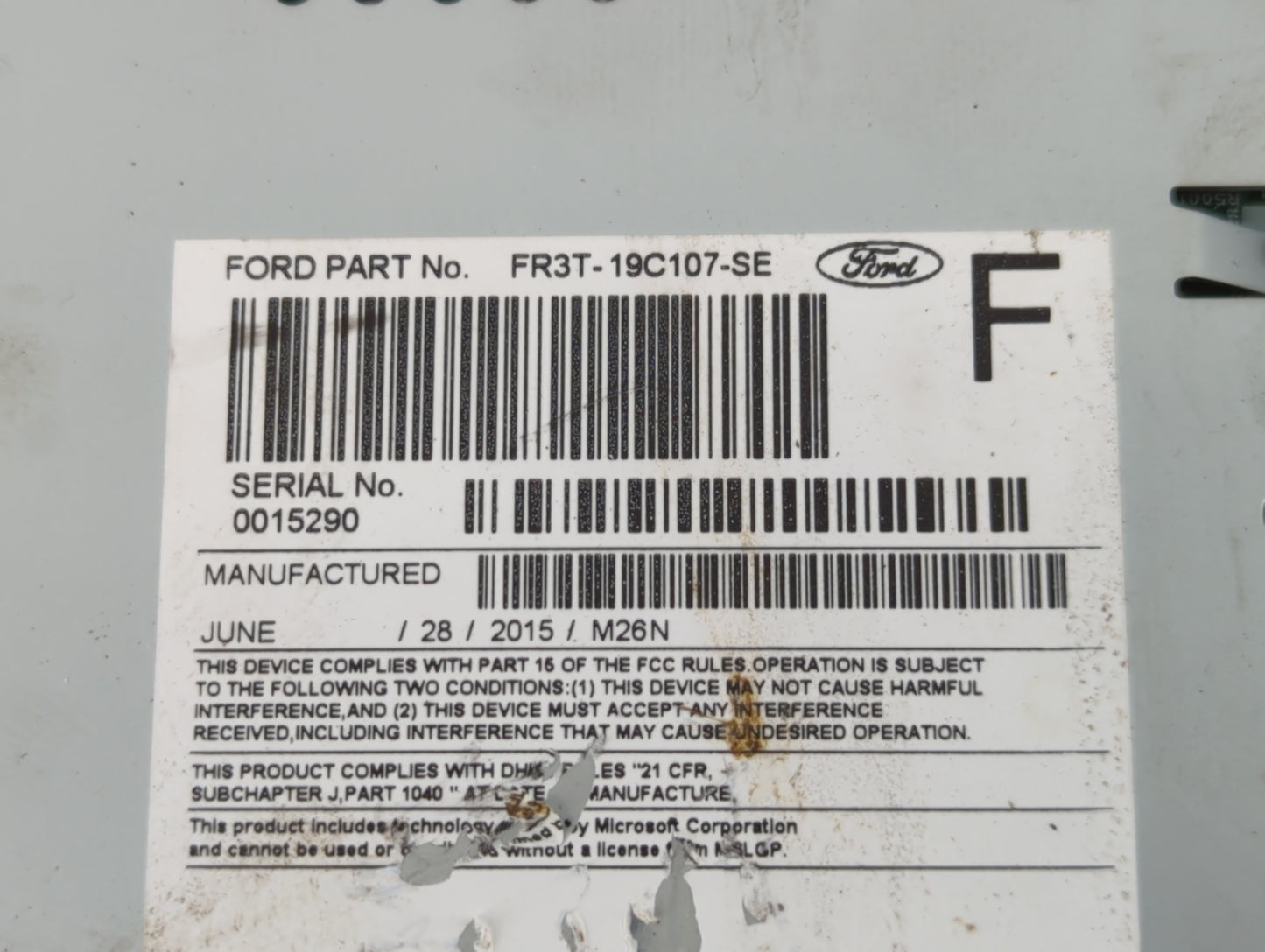 2016 Ford Mustang Radio AM FM Cd Player Receiver Replacement P/N:FR3T-19C107-SE GR3T-19C107-MA Fits OEM Used Auto Parts - Oe