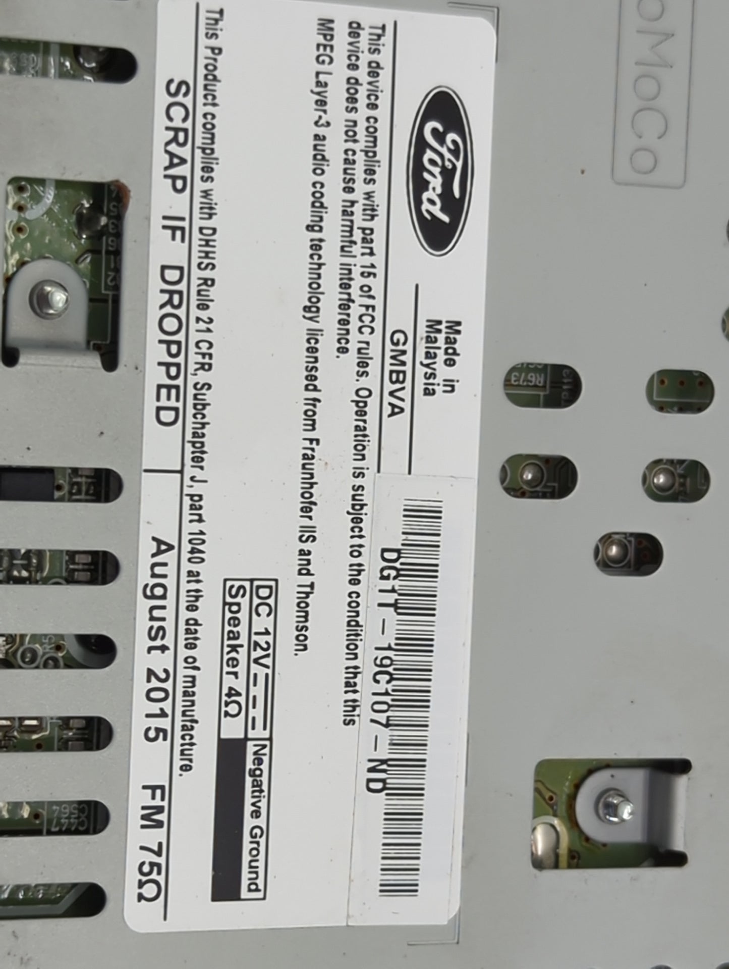 2016-2017 Ford Taurus Radio AM FM Cd Player Receiver Replacement P/N:DG1T-19C107-ND Fits Fits 2016 2017 OEM Used Auto Parts
