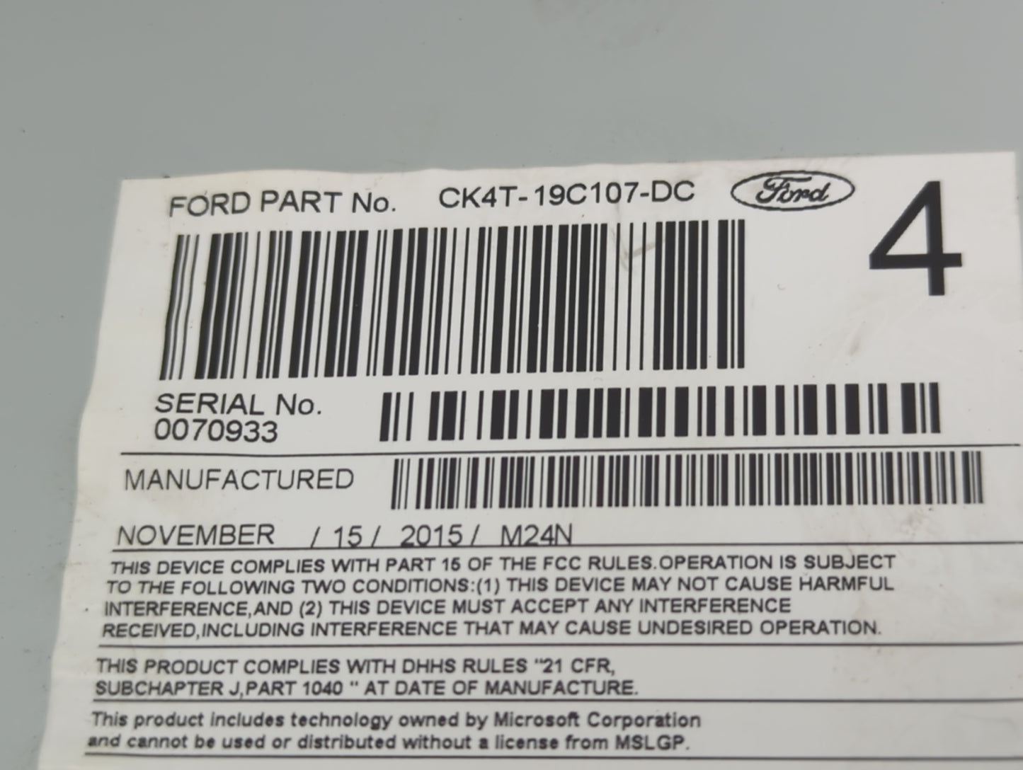 2015-2016 Ford Transit-150 Radio AM FM Cd Player Receiver Replacement P/N:CK4T-19C107-DC Fits Fits 2015 2016 OEM Used Auto P