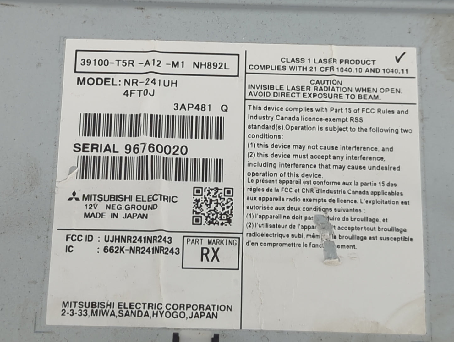 2015-2019 Honda Fit Radio AM FM Cd Player Receiver Replacement P/N:39100-T5R-A12-M1 NR-241UH Fits Fits 2015 2016 2017 2018 2