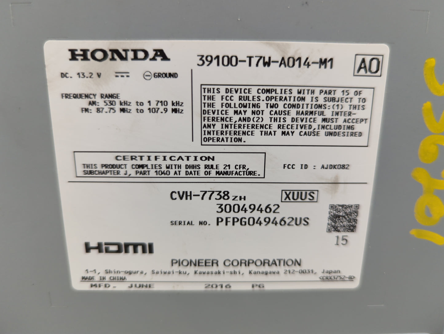 2016 Honda Hr-v Information Display Screen - Oemusedautoparts1.com