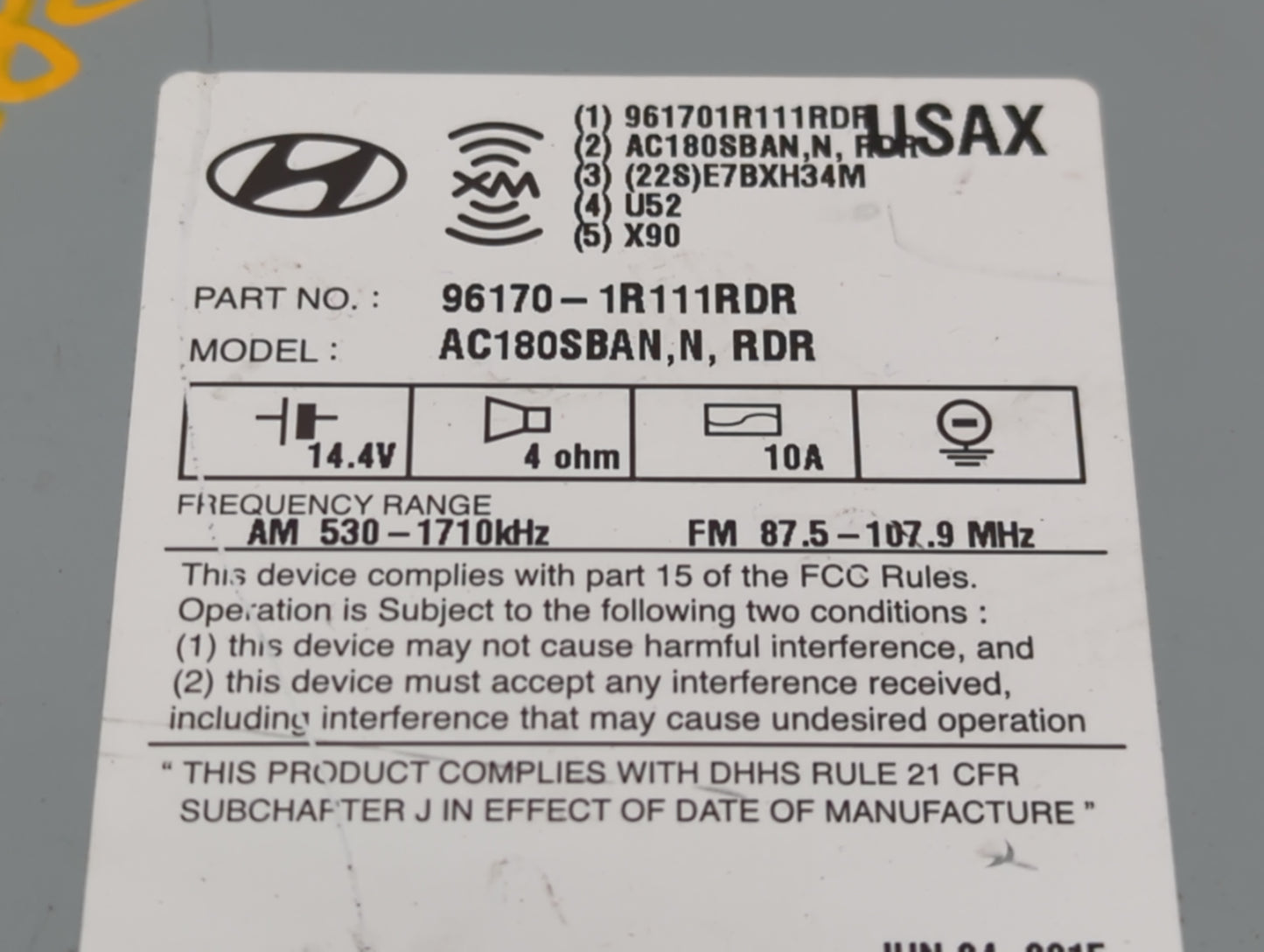 2015-2017 Hyundai Accent Radio AM FM Cd Player Receiver Replacement P/N:96170-1R111RDR Fits Fits 2015 2016 2017 OEM Used Aut