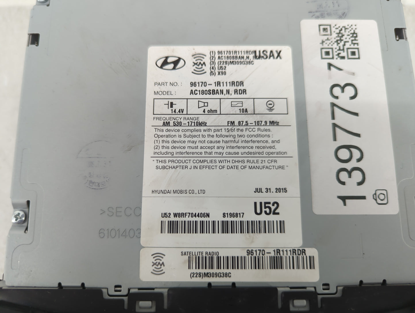2015-2017 Hyundai Accent Radio AM FM Cd Player Receiver Replacement P/N:96170-1R111RDR Fits Fits 2015 2016 2017 OEM Used Aut