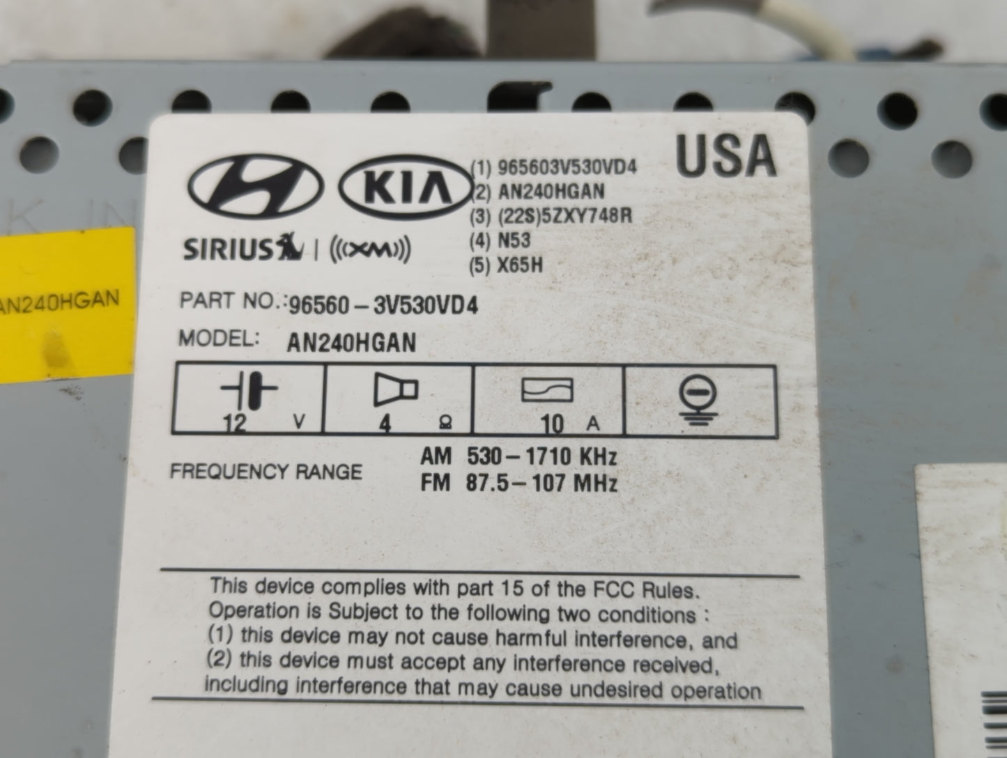 2015-2017 Hyundai Azera Radio AM FM Cd Player Receiver Replacement P/N:96560-3V530VD4 Fits Fits 2015 2016 2017 OEM Used Auto