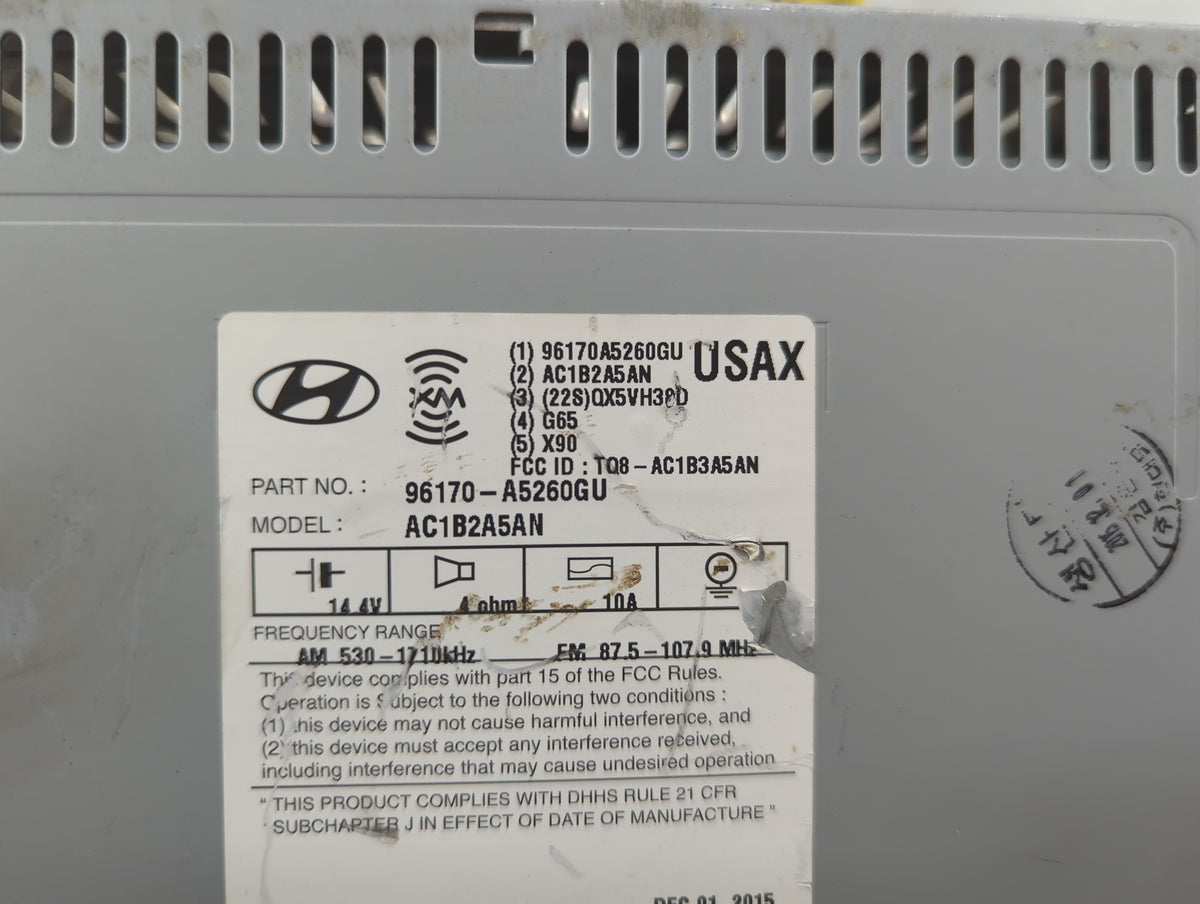 2016-2017 Hyundai Elantra Radio AM FM Cd Player Receiver Replacement P/N:96170-A5260GU AC1B2A5AN Fits Fits 2016 2017 OEM Use