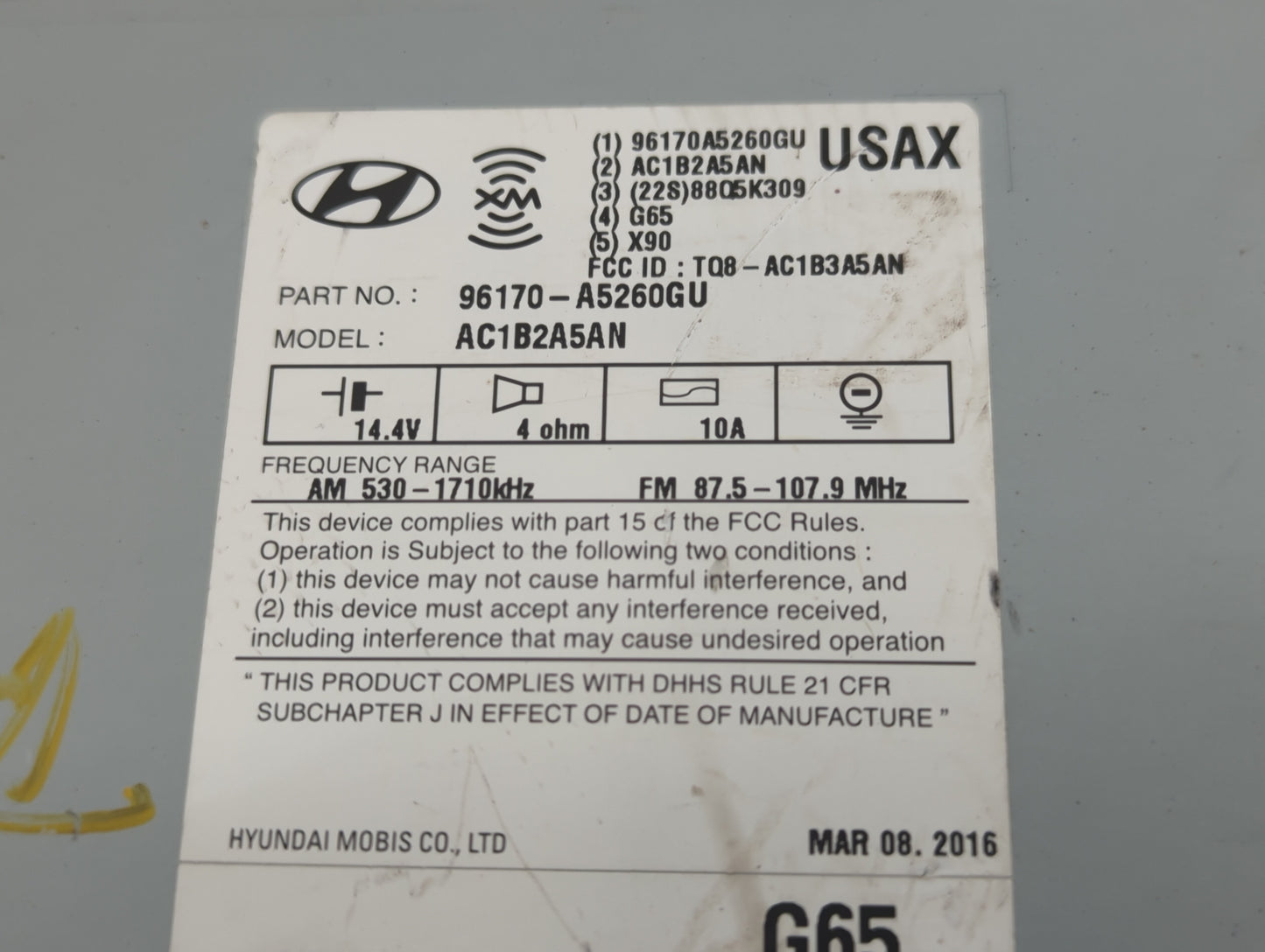 2016-2017 Hyundai Elantra Gt Radio AM FM Cd Player Receiver Replacement P/N:96170-A5260GU Fits Fits 2016 2017 OEM Used Auto