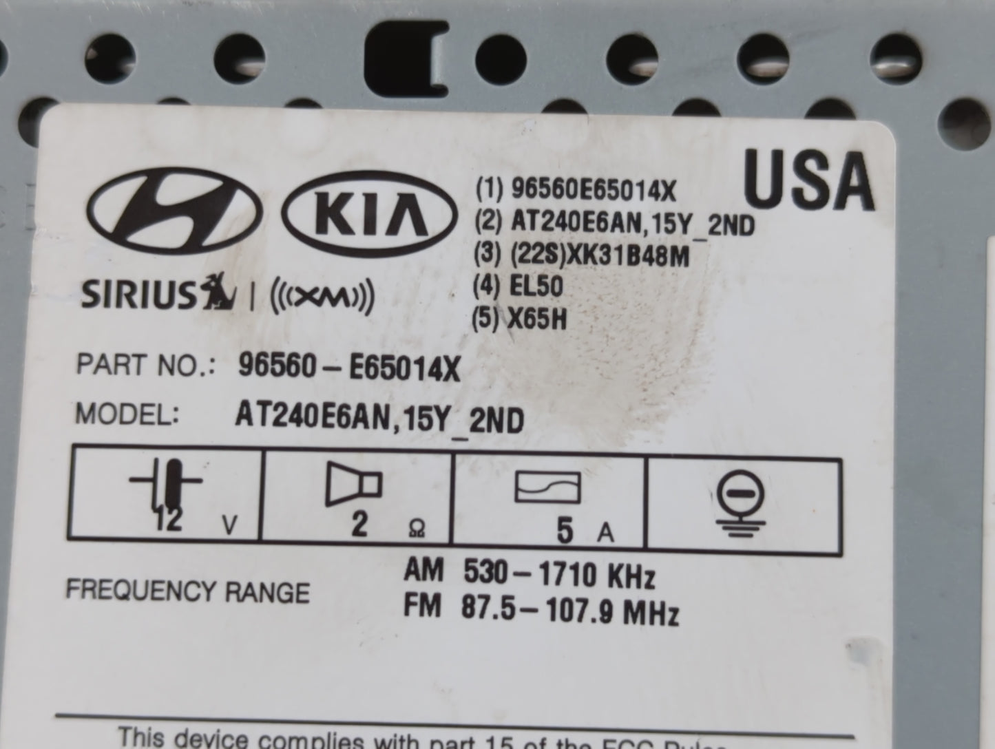 2015 Hyundai Sonata Radio AM FM Cd Player Receiver Replacement P/N:96560-E65014X Fits OEM Used Auto Parts - Oemusedautoparts