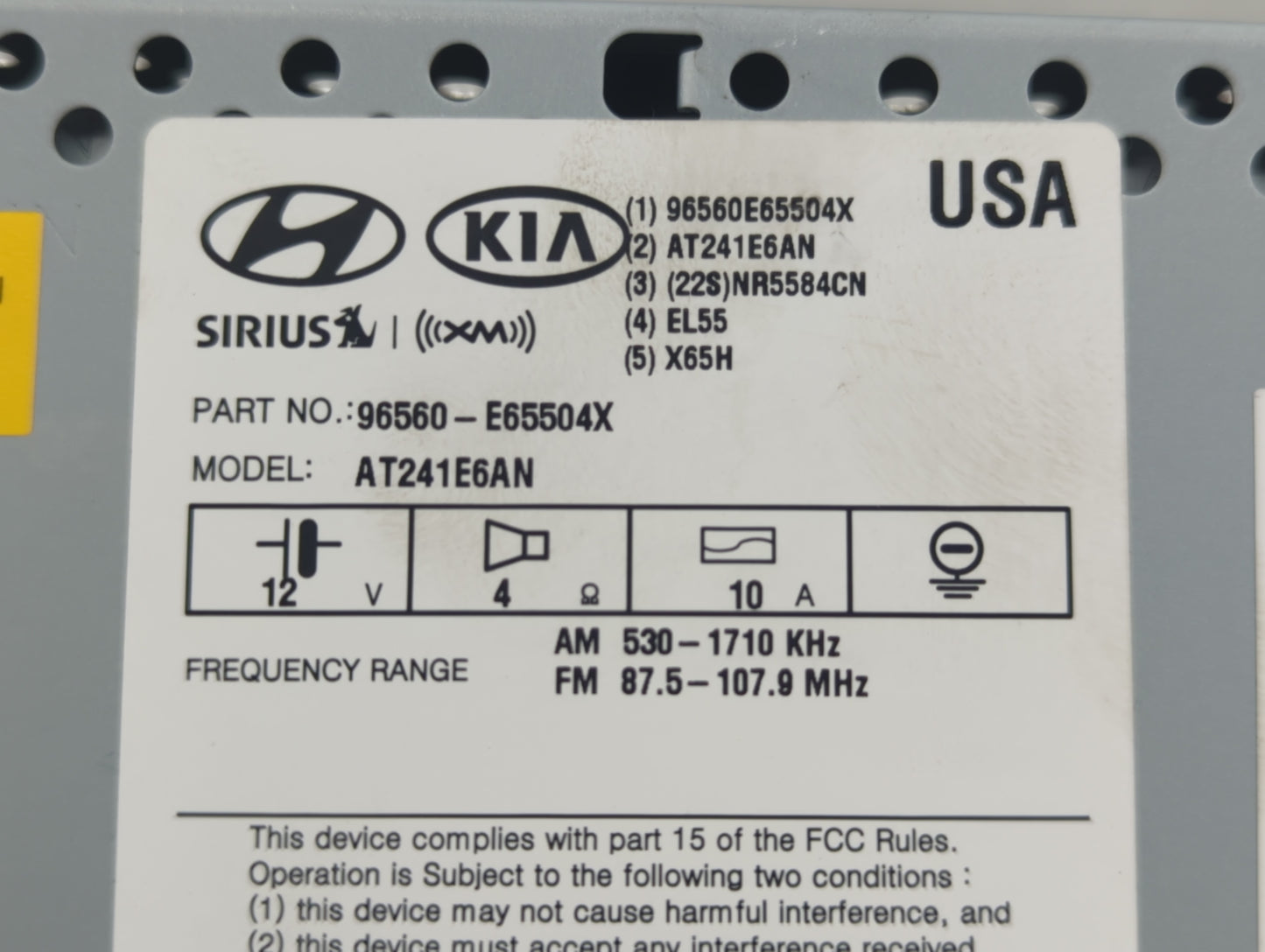 2016 Hyundai Sonata Radio AM FM Cd Player Receiver Replacement P/N:96560-E65504X Fits OEM Used Auto Parts - Oemusedautoparts