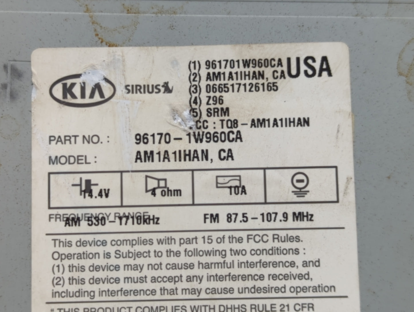 2016-2017 Kia Rio Radio AM FM Cd Player Receiver Replacement P/N:96170-1W960CA Fits Fits 2016 2017 OEM Used Auto Parts - Oem